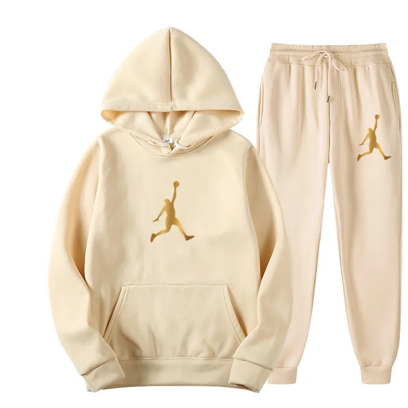 Conjunto de 2 piezas de otoño con estampado de letras, sudaderas con capucha de marca de tendencia para hombre y mujer, sudaderas con capucha y tops de forro polar, jersey de alta calidad, traje de hi