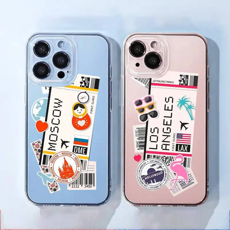 Air Ticket Usa City London Paris Tokyo Custodia Per Telefono Da Viaggio Trasparente Morbida Per Iphone 11 13 12 14 X Xs Xr Pro Max Mini Plus