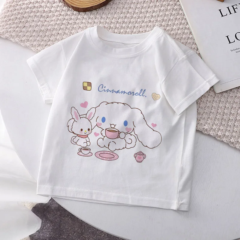 Cinnamoroll Bambini T-Shirt Kawaii T Shirt Sanrio Anime Cartoni Animati Bambini Vestiti Casual Tee Shirt Kid Girl Boy Fashion Y2K Top