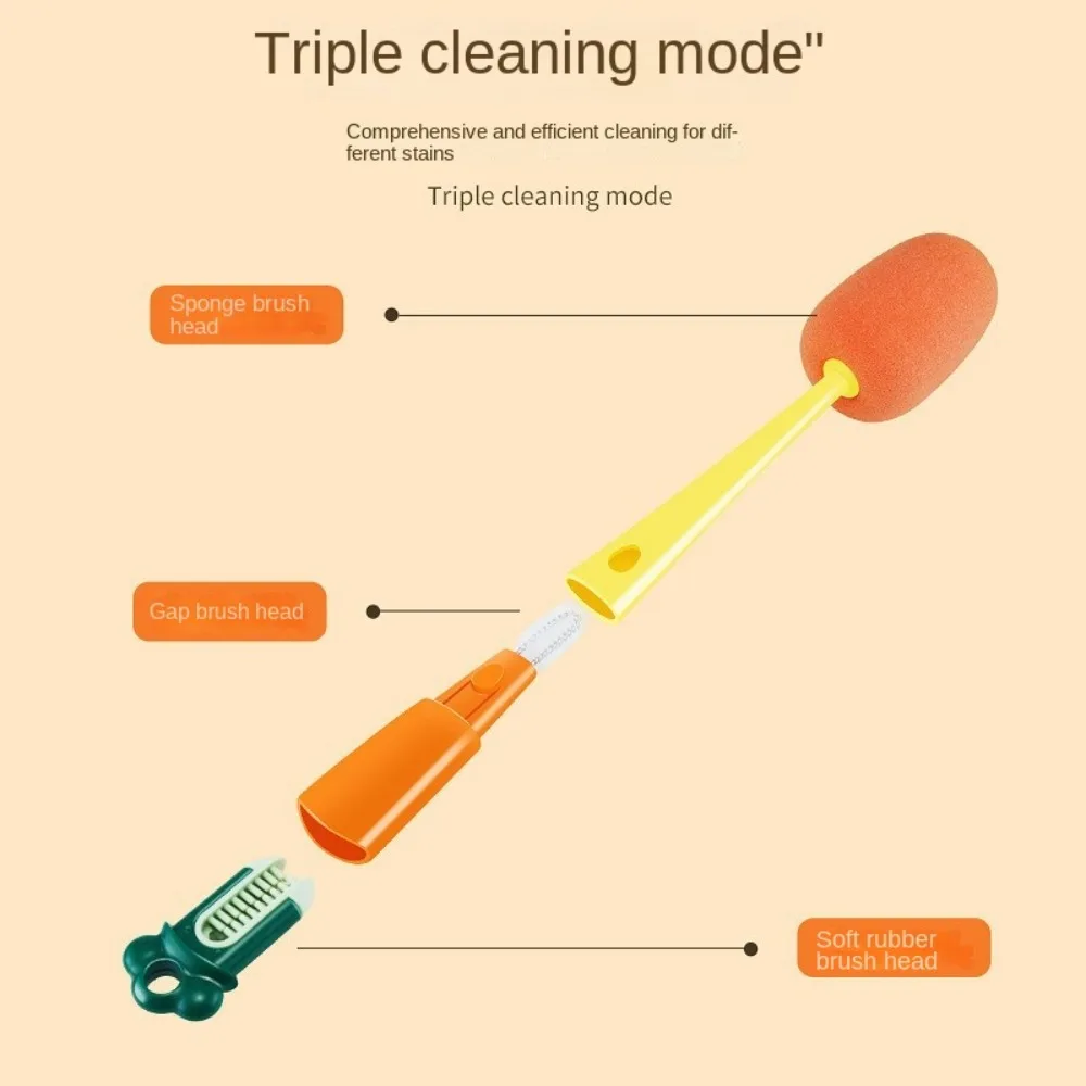 Nipple 360 Degree Rotation Handheld Baby Bottle Brush Set Cup Cleaning Tool Bottle Cleaning Brush 3 In 1 Bottle Brush Set