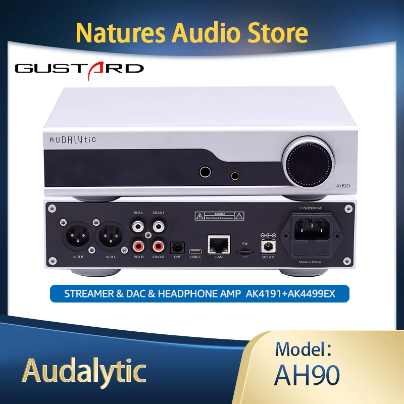 Gustard/Audalytic AH90 Streamer Decoder AK4499EX DAC Headphone Amplifier 4.4mm Balanced AMP Audio Preamplifier