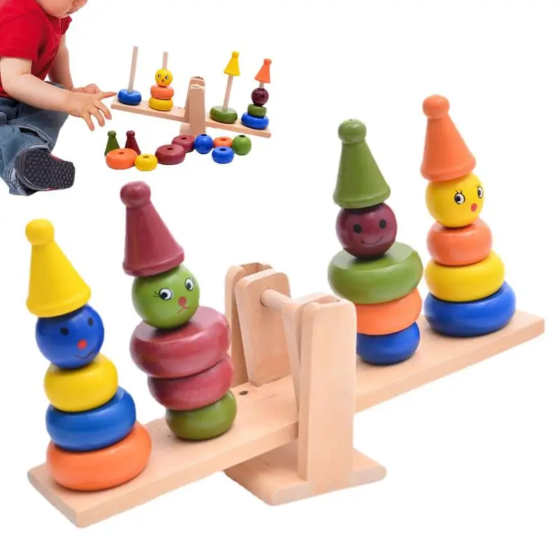 

Educational Toy Kids Tower Stack Up Blocks Rainbow Stacker Wooden Ring Balance Toys Montessori Toys For Children Gifts Sensory