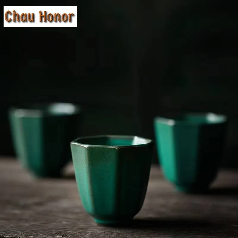 2pcs /set Japanese Style Turquoise Coarse Ceramic Star Anise Smelling Cup Household Kung Fu Tea Set Tea Ceremony Drinkware 45ml