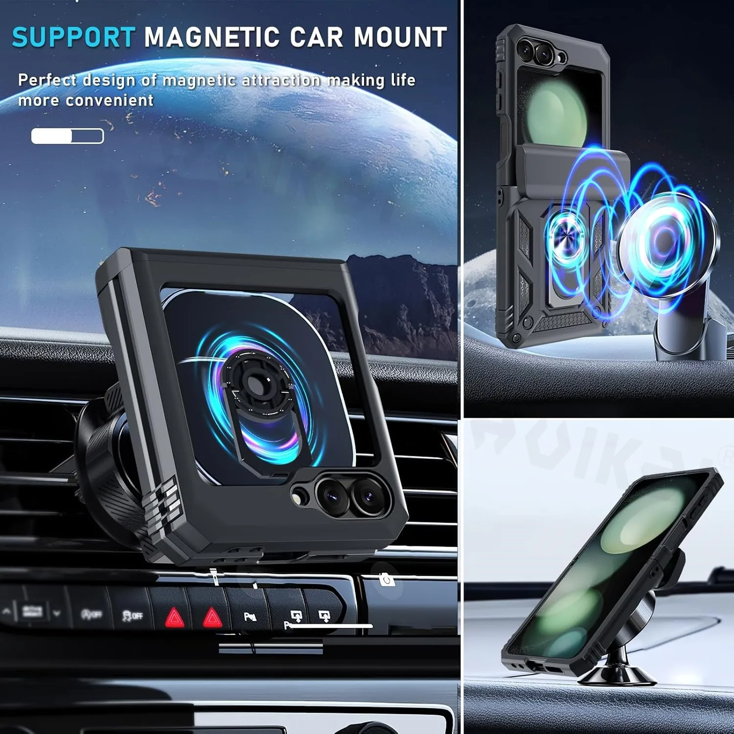 Military Grade Shockproof Protective Case with Magnetic Kickstand Ring Cover