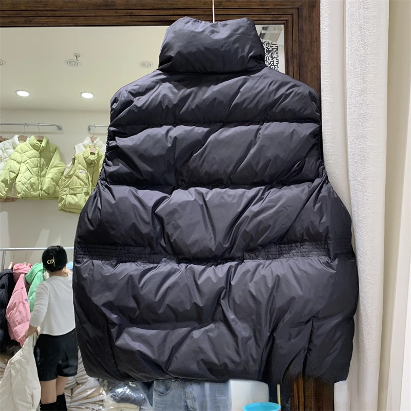 여성용 캔디 컬러 스탠드 칼라 덕 다운 코트, 퀼트 짧은 스타일, 따뜻한 기본 조끼, 캐주얼 포켓 패션 조끼, 가을 겨울