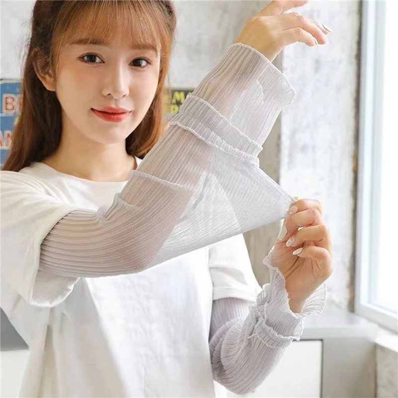여성용 긴 손가락 없는 장갑, 여름 태양 보호 장갑, 레이디 얇은 레이스 메쉬 암 슬리브, 자외선 차단, 통기성 운전 장갑