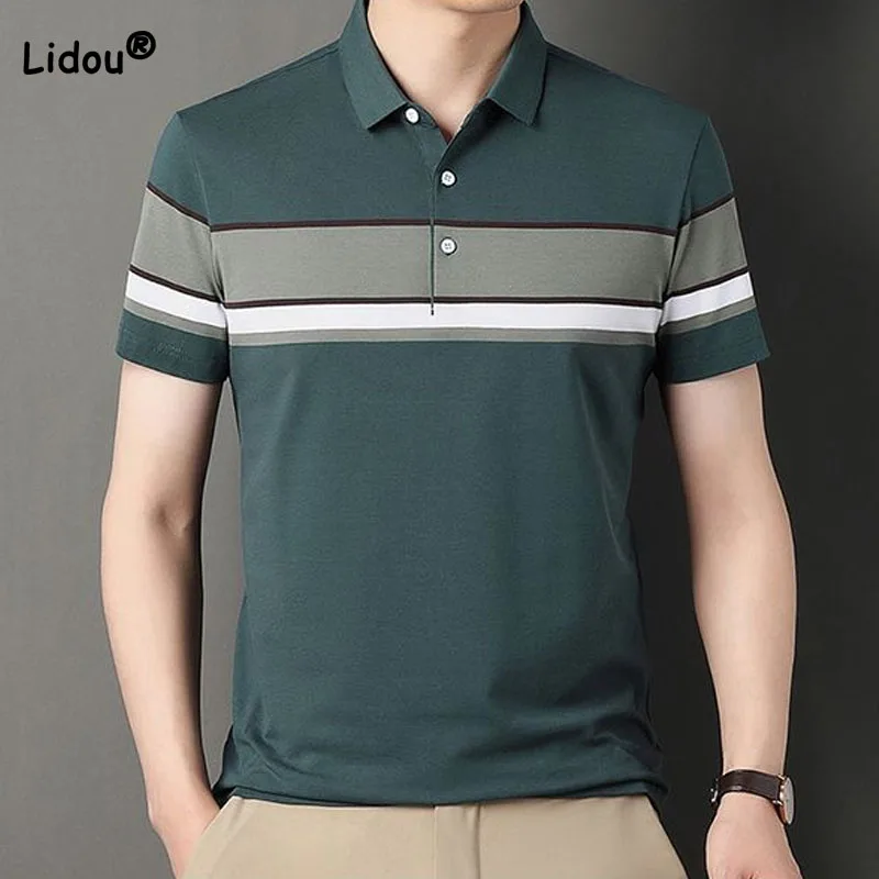 

Summer Men's Casual All-match Striped Polo Shirt 2023 Fashion Button Comfortable Short Sleeve Pullovers T-shirt Male Clothes