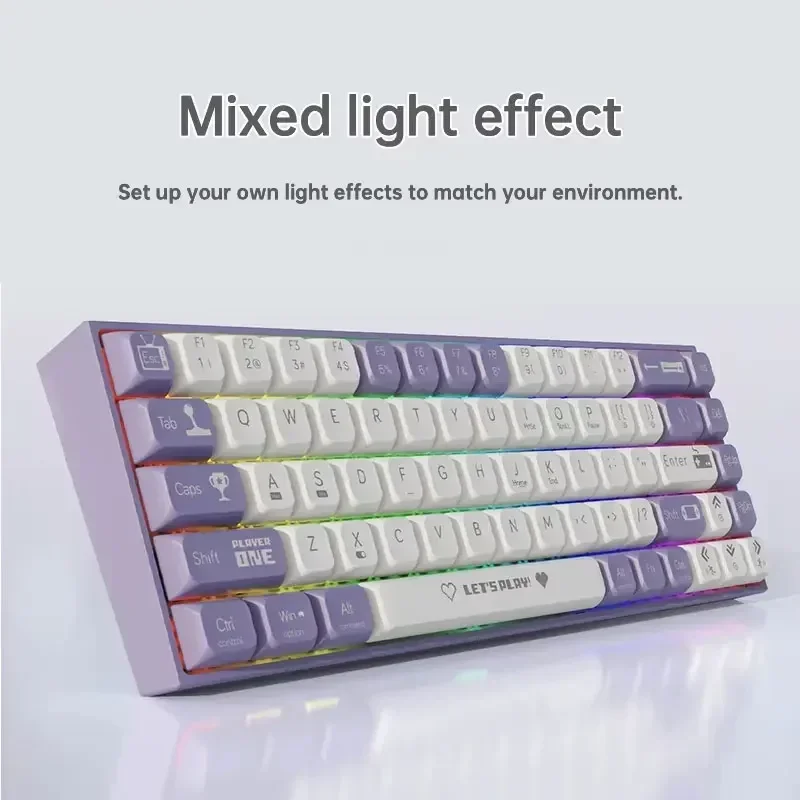 Mechanical keyboard AK680 Wired Mechanical Keyboard Duplex Keycap 68 Keys All Keys Hot Swappable Mechanical Keyboard Mixed Color Lighti