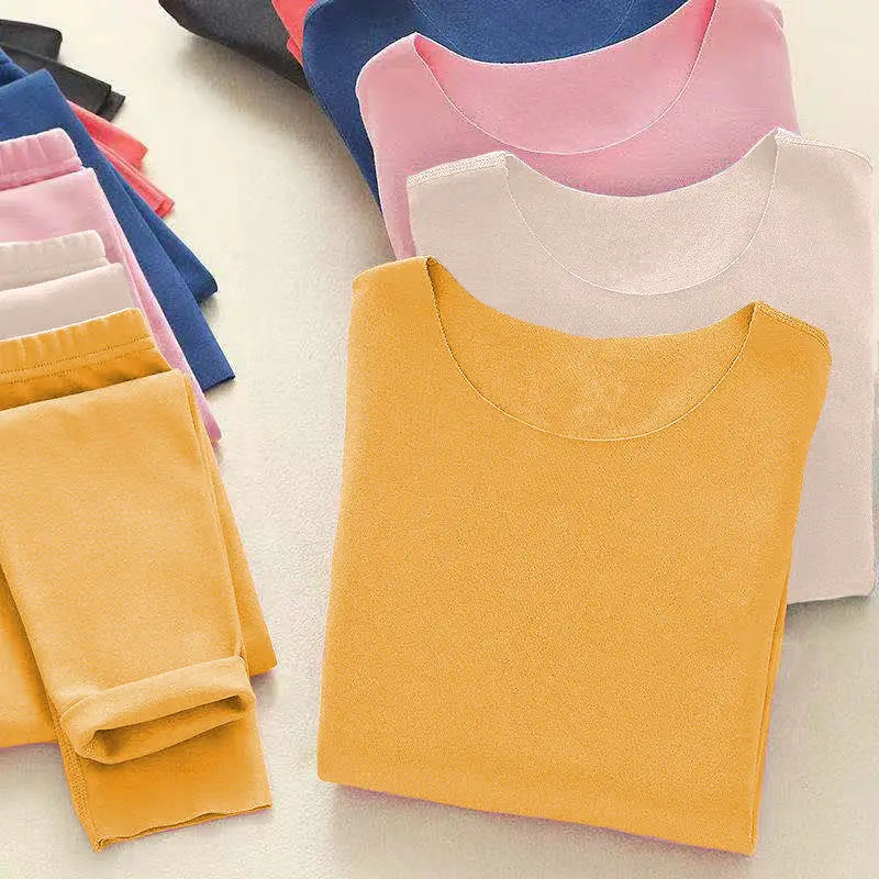 Winter Velvet Thermal Underwear Clothes Kids Children's Clothing For Boy Plush Bottomed Elastic Girls Suit Self Heating