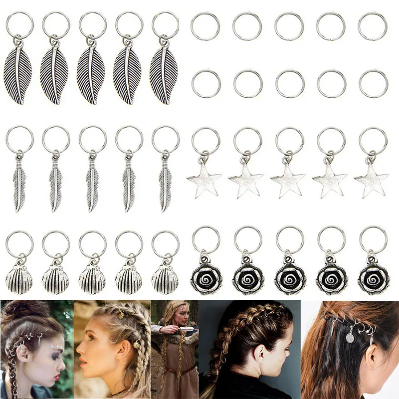 

35pcs/bag Silver Metal Hair Rings Braid Dreadlocks Bead Hair Cuffs Dread Tube Charm Dreadlock Hair Accessaries Extension