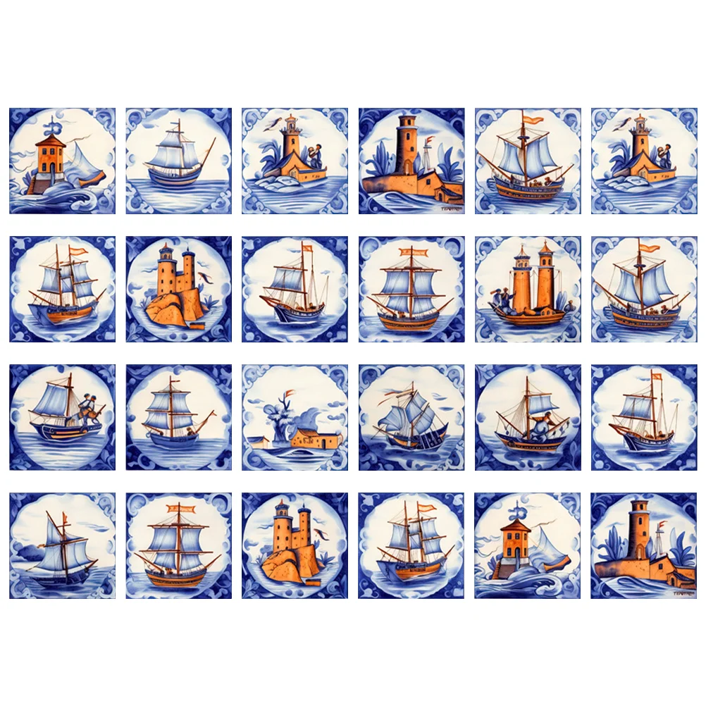 

24 Pcs Antique Tile Stickers DIY Tiles Crafts Backsplash Kitchen Pool Decor Background Ceramic Home
