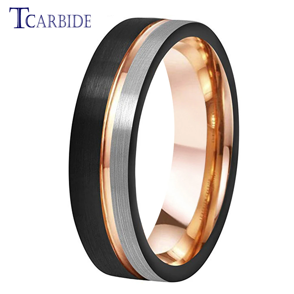 100S Jewelry Personalized Black Tungsten Wedding Band - Gold Step Edge, Sizes 6-16, Scratch Resistant - View #2