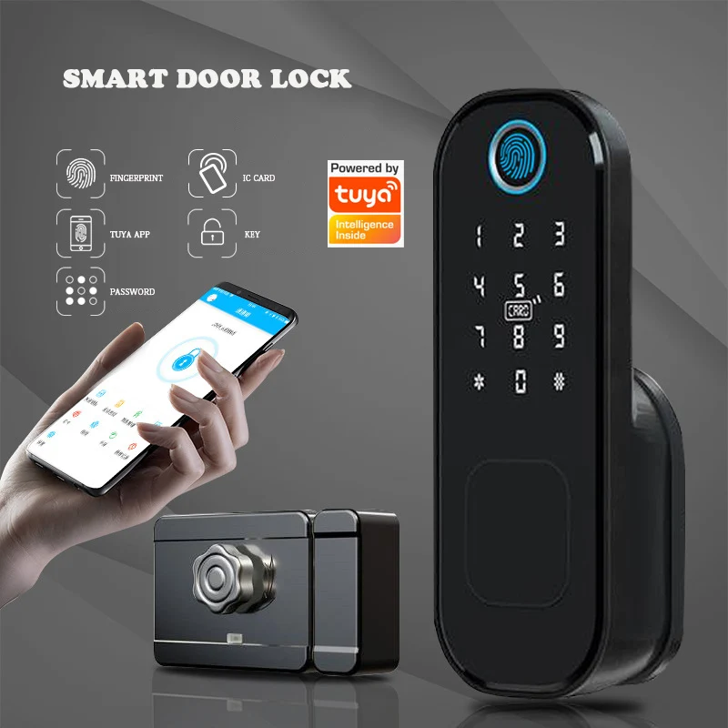 Fingerprint Remote Control Outdoor Door Electronic Gate Lock Bluetooth TUYA TTLock APP Password IC Card Keyless Smart Door Lock