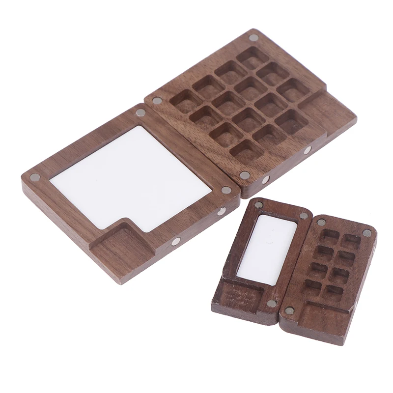 Portable Watercolor Palette Paint Box Handmade Empty Box Mini Black Walnut Palette Acrylic Paint Portable Watercolors