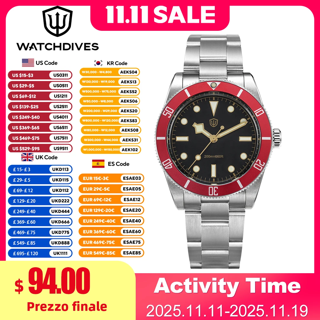 Watchdives WD7922 BB54 Watch VH31 Sweep Second Movement Sapphire