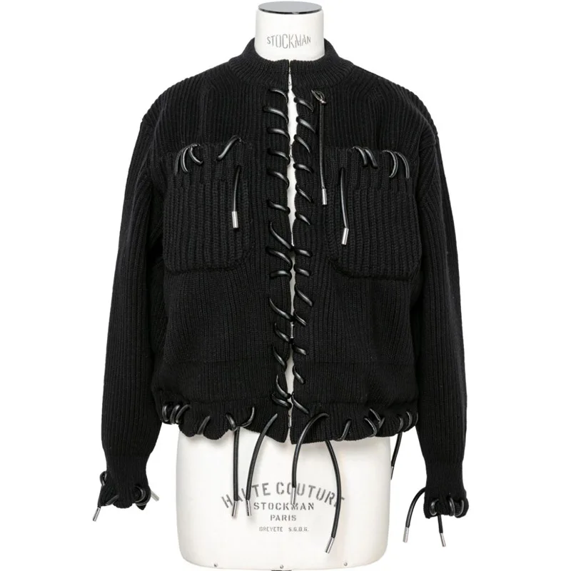 

Knit cardigan top winter 2022 new hand-worn rope round neck waist sweater