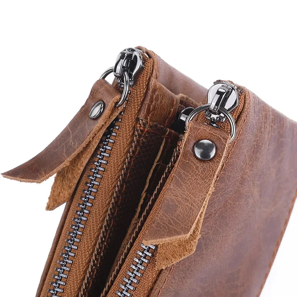 Men Wallets 100% Genuine Cow Leather RFID Anti-theft Brush Short Card Holder Leather Purse High Quality Luxury Brand Male Wallet