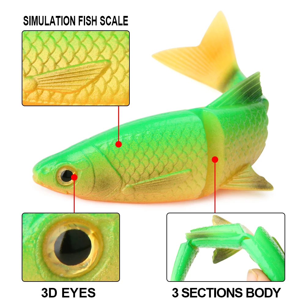 Spinpoler-3-Jointed 3D Baitfish Sinking Lure, 8cm, 9,6 cm, 13cm, isca de pesca macia, Swimbait, Pike, Bass, água doce, água salgada