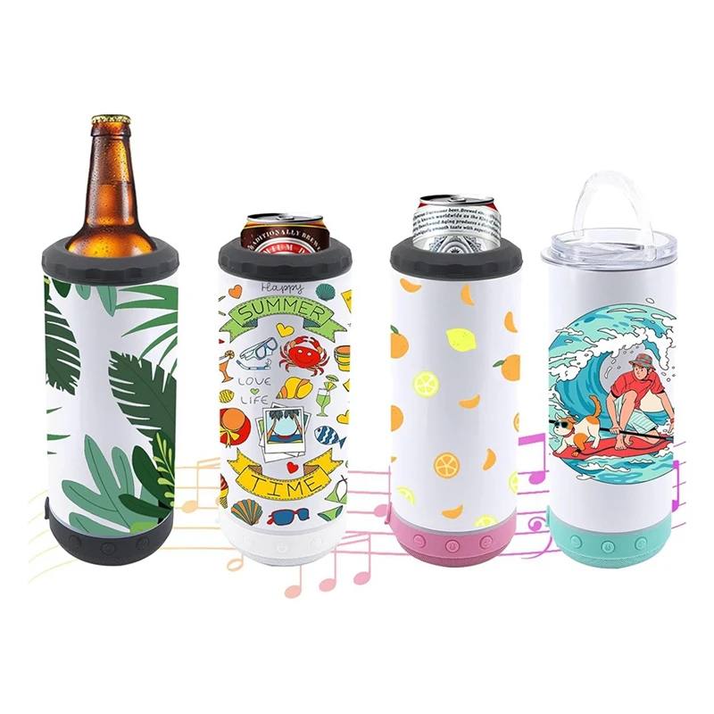 16 Oz Sublimated Blank Bluetooth Speaker Stainless Steel Insulated 4-In-1 Can Refrigerated Beer Holder Easy Install Easy To Use