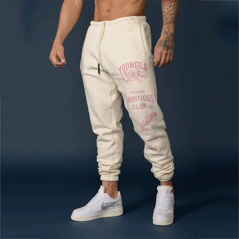 American Style Men Sweatpants Spring Autumn New Jogger Gym Sports Fitness Cotton Printed Casual Pants Mid Waist Drawstring Pants