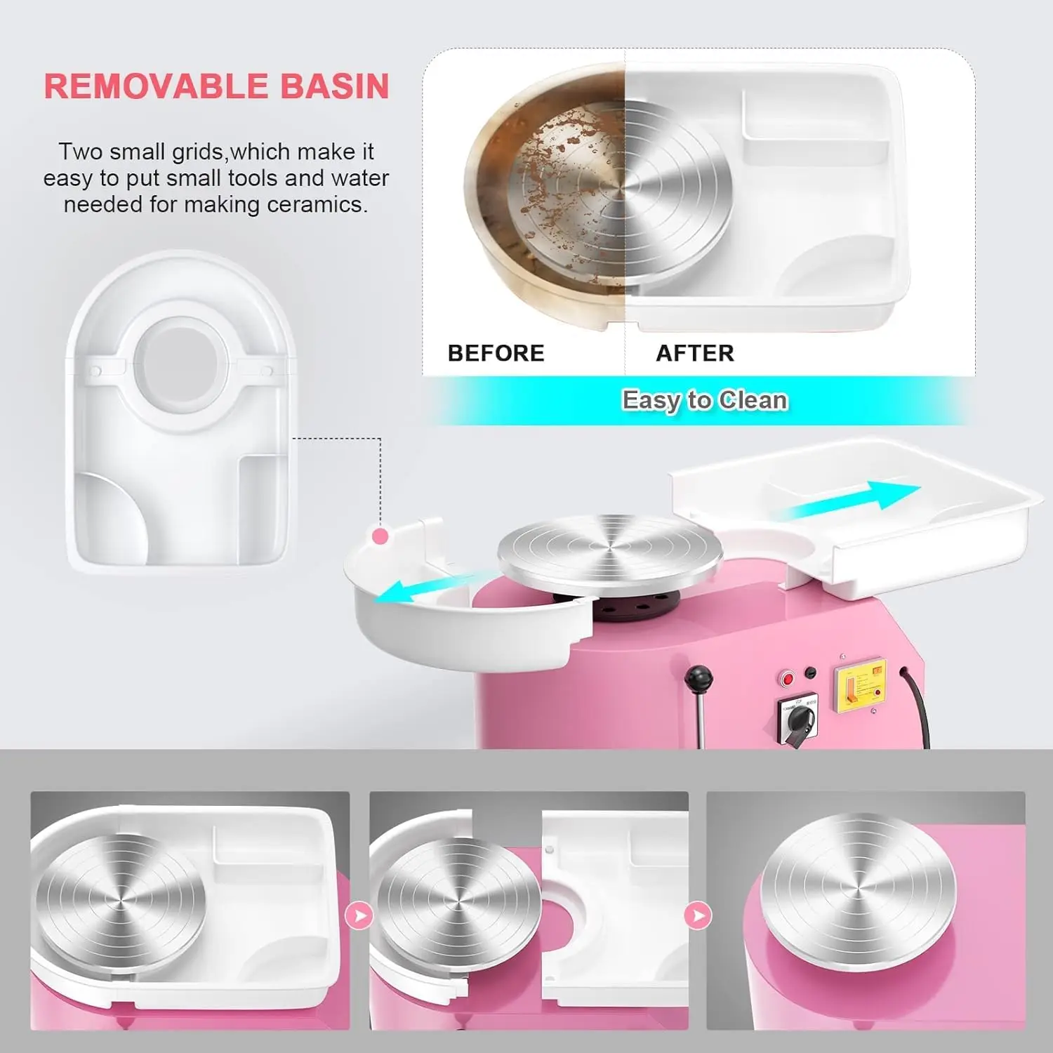 Pottery Wheel Pottery Machine 25CM 350W Electric Wheel with Foot Pedal DIY Clay Tool Ceramic Machine Work Clay