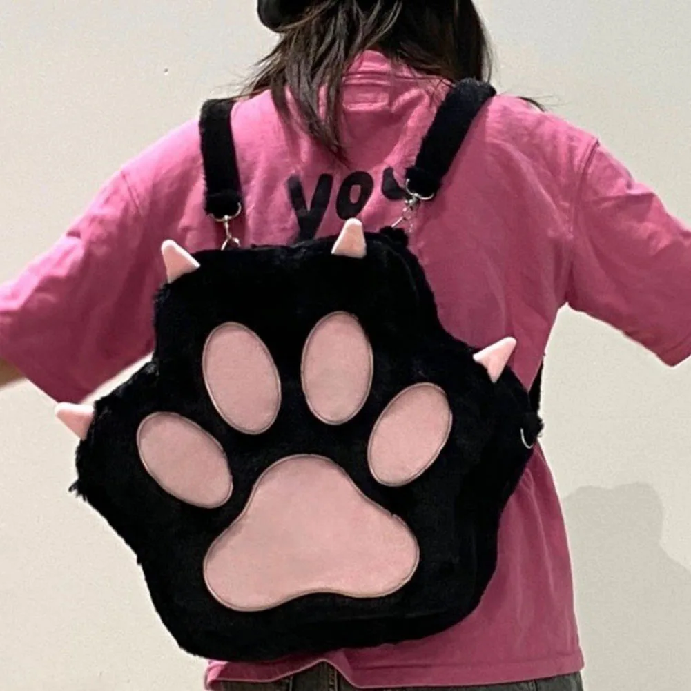 Cute Cat Paw Soft Furry Purse with Adjustable Straps Sweet School