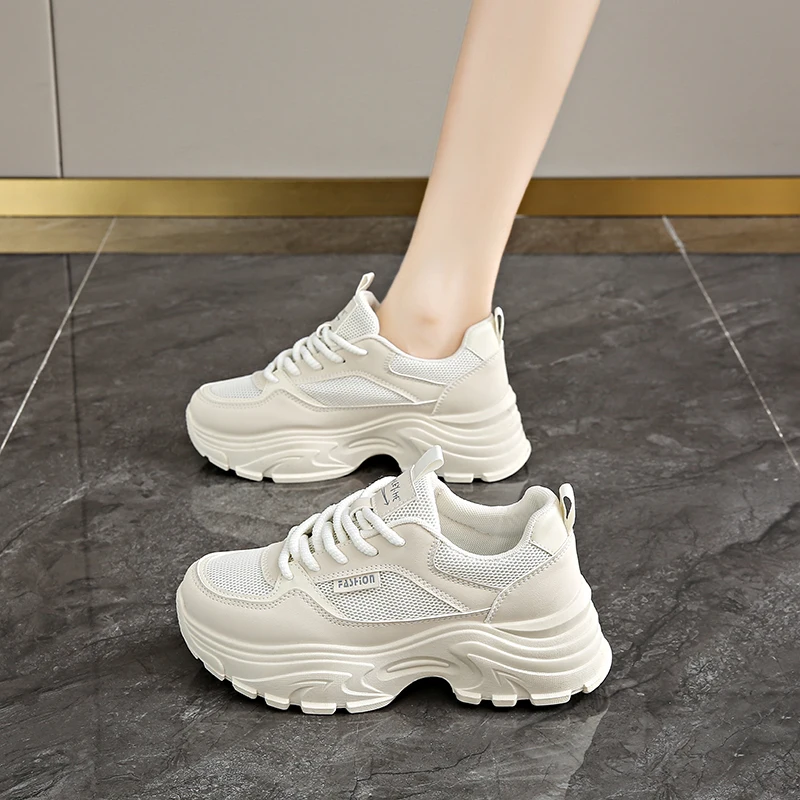 CRLAYDK Summer Chunky Sneakers for Women Platform Mesh White Casual Dad Shoes Comfortable Ladies Wedge Walking Sports Tennis 3