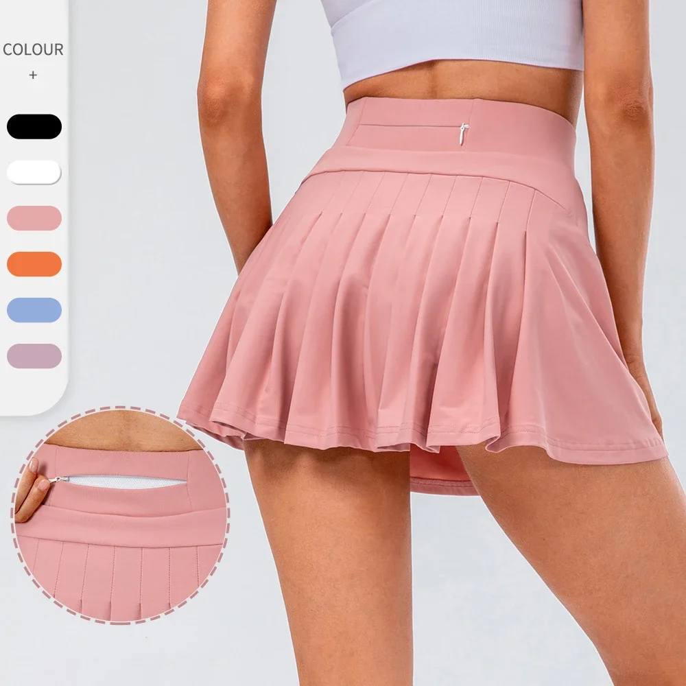 

Lu logo Lulu Tennis Female Shorts Pleated Skirt Breathable Golf Wear Summer Women Yoga Sport Fitness Outdoor Jogging Dance Gym S