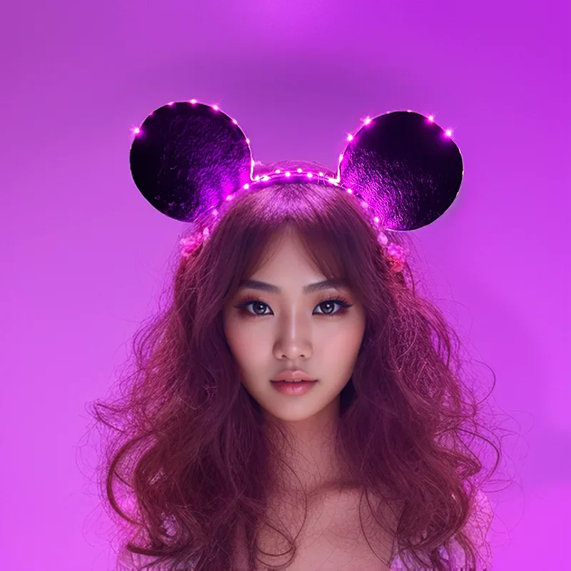 Neuestes Kawaii LED Mickey Stirnband für Erwachsene und Kinder Neon Party Maus-Kopfschmuck Leuchtende Spezielle Haaraccessoires – Detail 2