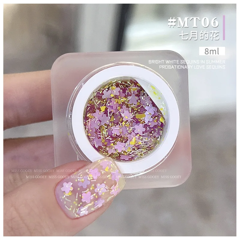 16colors Heart Shape Glitter Gel Polish Canning Flash Sequin Flowers Gel Nails Polish 5ml Semi Permanent Gel Nail Polish 3