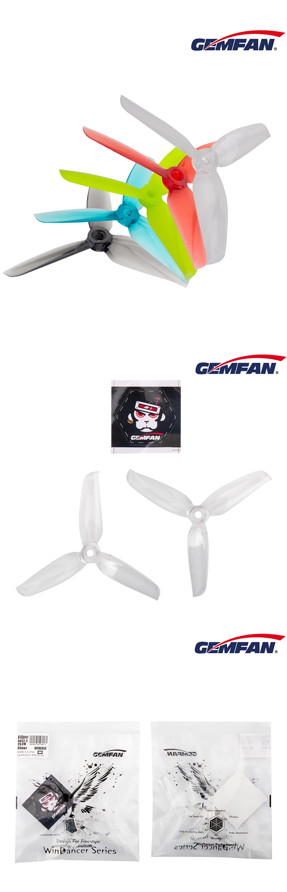8/12Pairs Gemfan WinDancer 4032-Blade Propeller - PC 4inch CW/CCW FPV Props For RC FPV 4" Racing Drone Quadcopter Original 19