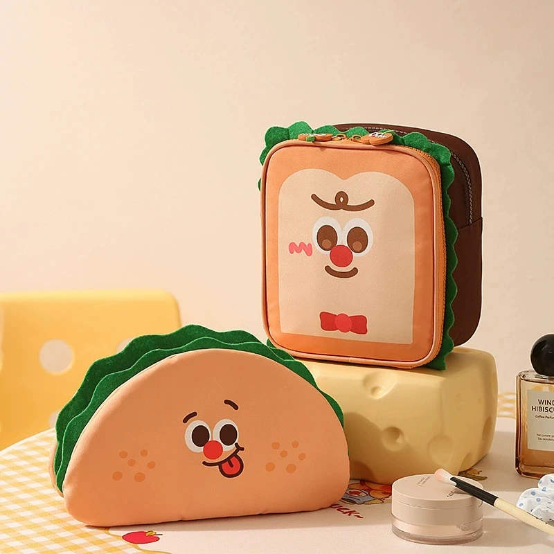 Cartoon Cute Toast Tower Waterproof Travel Cosmetic Bag - Portable Oxford Cloth Makeup and Storage Organizer