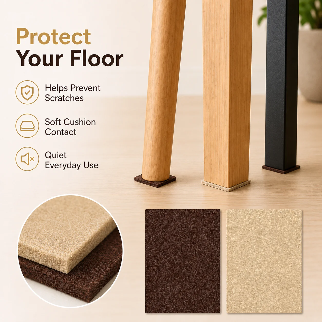 Customizable Felt Pad Sheet for Furniture Legs - DIY Cut-to-Fit Floor Protectors in Brown Beige