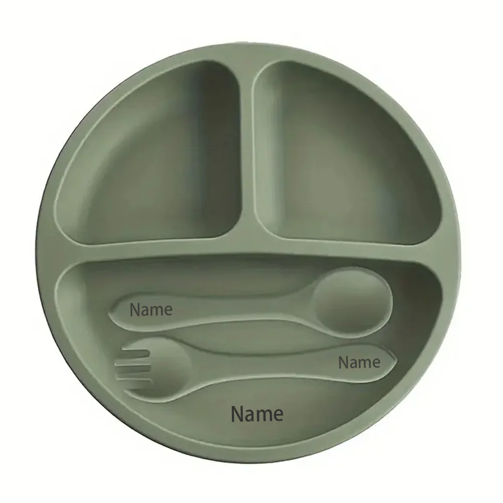 3PCS Children's Tableware Set with Free Name Printing Personalized Silicone Tableware Unique Gift for Boys And Girls