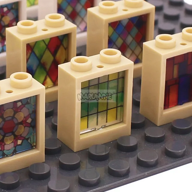 Marumine Block Glass Window 1x2x2 With Printing 18PCS 60601 60592 Church Assemblage Buildi Brick Construction Model Accessories 4