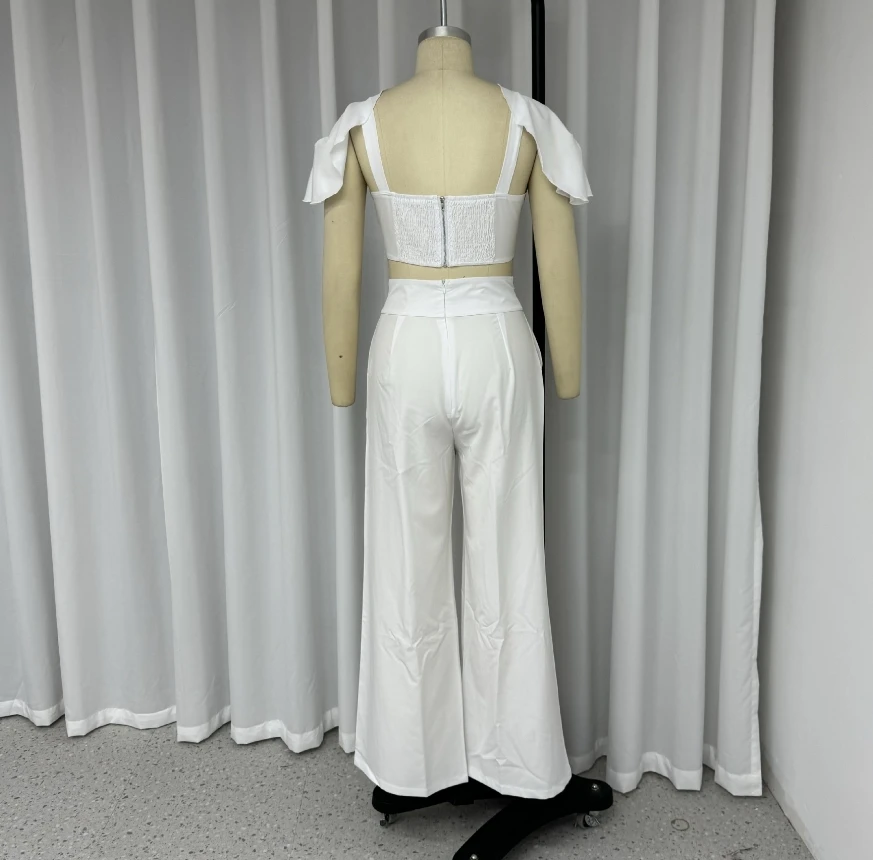 Two Piece Set Women Outfit Summer Fashion Solid Color Square Neck Short Sleeve Crop Top & Waist Hollow Pocket Design Pants Set