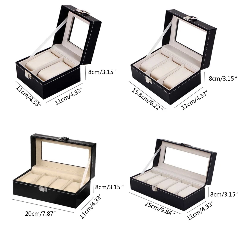 Watch Box Display for Case Jewelry with Glass Top 2/3/4/5 Slot for Men