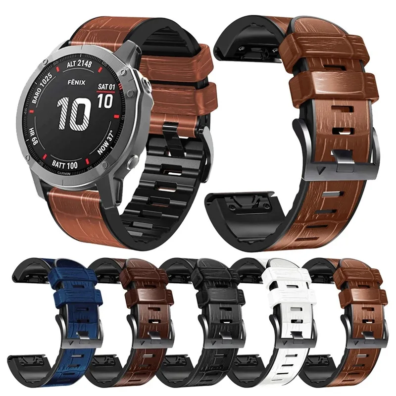 For Garmin Fenix 7 7X 7S 5 5X Plus 6 6X Pro Smart Watch  Slub Textured Veneer Silicone Watchband Bracelet 22 26Mm Quick Fit Wris