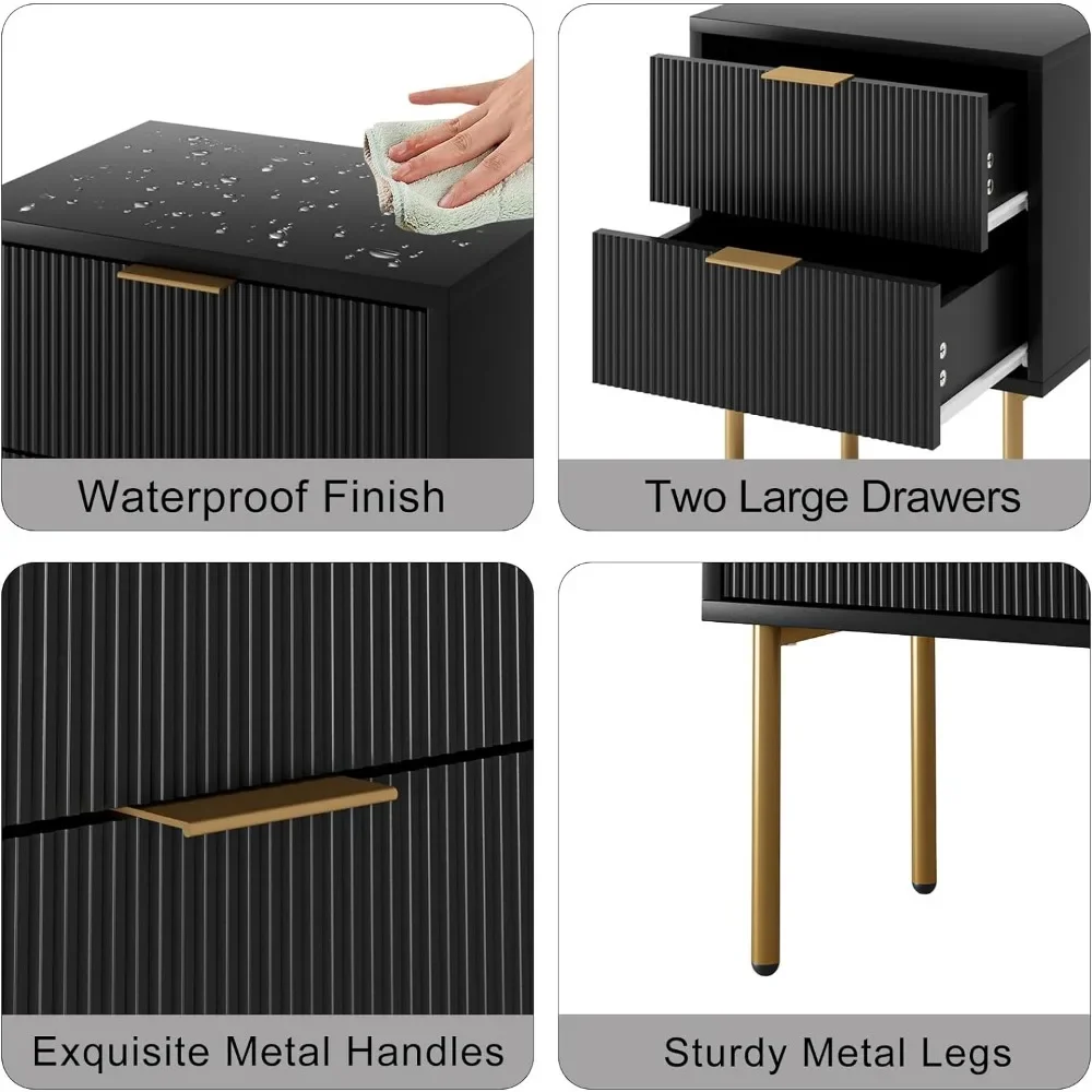 Nightstand,Small Bedside Table with Gold Frame 4