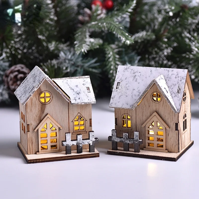 Navidad Christmas LED Light Wooden House Luminous Cabin Christmas Decorations