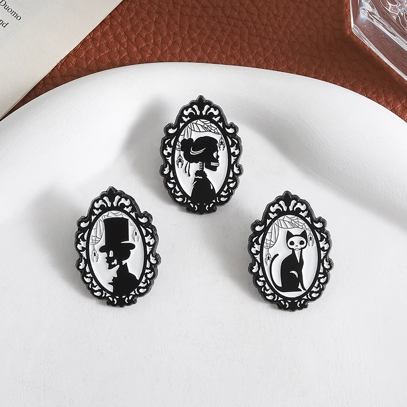 Gruselige Spiegel Emaille Pins Benutzerdefinierte Punk Gothic Katze Broschen Revers Abzeichen Kleidung Halloween Dekorationen Schmuck Geschenk für Freunde – Detail 6