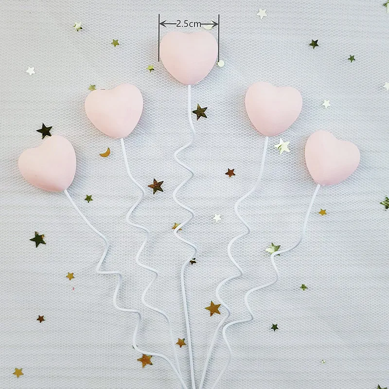 5pcs Red Pink Heart Shaped Cake Topper for Valentine's Day Wedding Party DIY Dessert Baking Cake Decorations Supplies