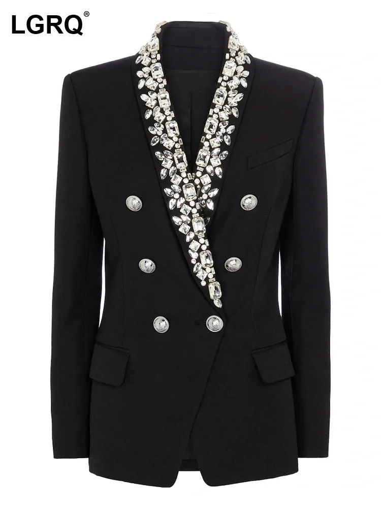 Fashion Spliced Sequins Blazers for Women V Neck Long Sleeves Patchwork Button Temperament Blazer Female Clothing