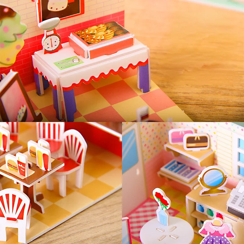 Paper 3D Jigsaw Puzzle Handmade Bedroom Livingroom Kitchen Bathroom Kindergarten Small Gift Learning Children Educational Toys 6