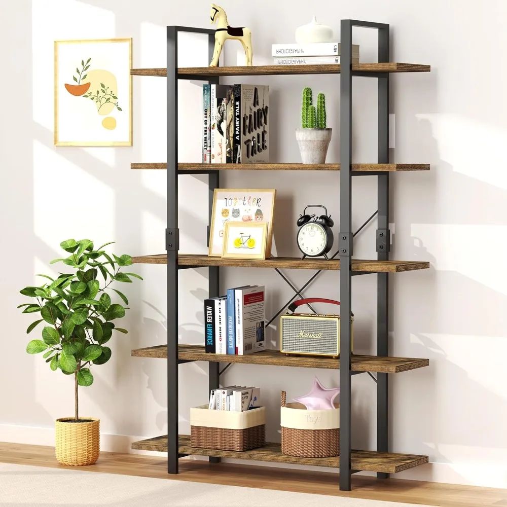 

FRAPOW 5 Tier Bookshelf, 70 inch Tall Solid Bookcase Industrial Wooden Bookshelves Large Wall Etagere Rustic Vintage Book Shelf