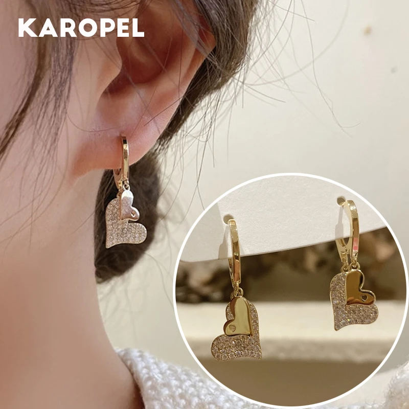 

Double Love Heart Earrings Long Style Tassel Earring for Women Elegant Zirconia Drop Jewellery Accessories