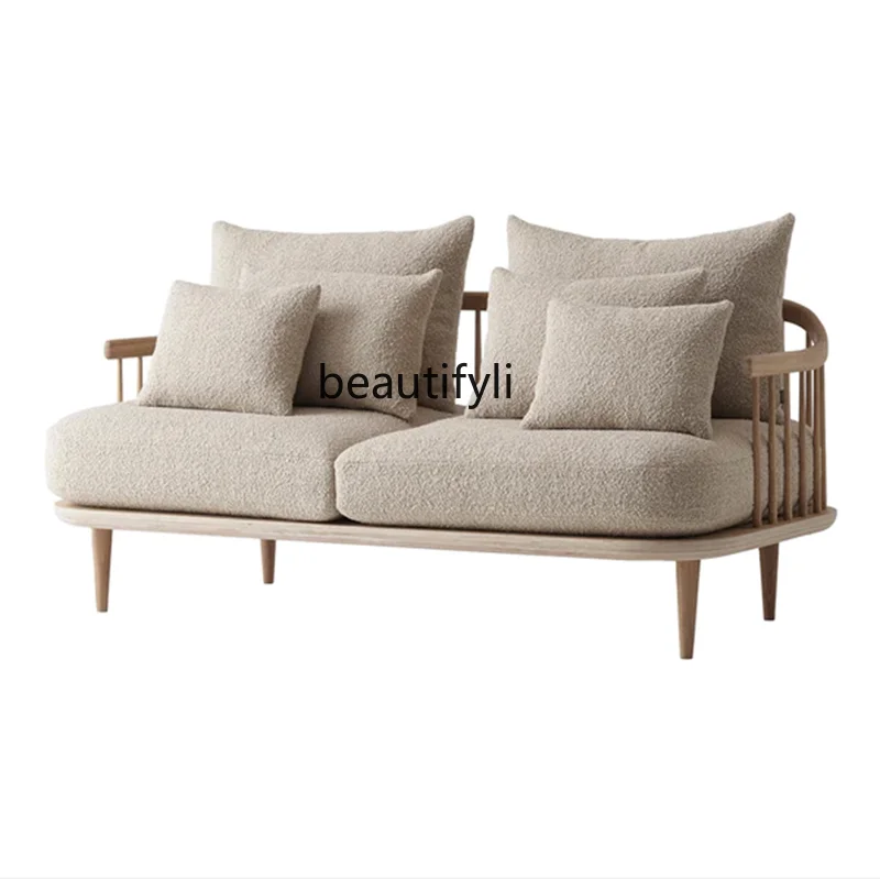

Fabric Solid Wood Sofa Chair Living Room Light Luxury Leisure Chair Bedroom Hotel Lazy Sofa Single Seat