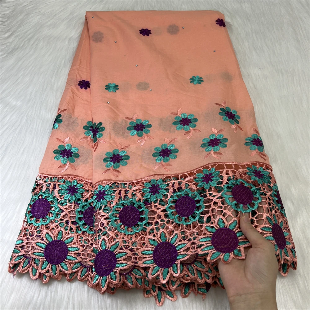 

African Satin Cotton Lace Fabrics 2023 High Quality Swiss Voile Lace Fabric With Stones Nigerian Lace Fabrics For Dress Sewing