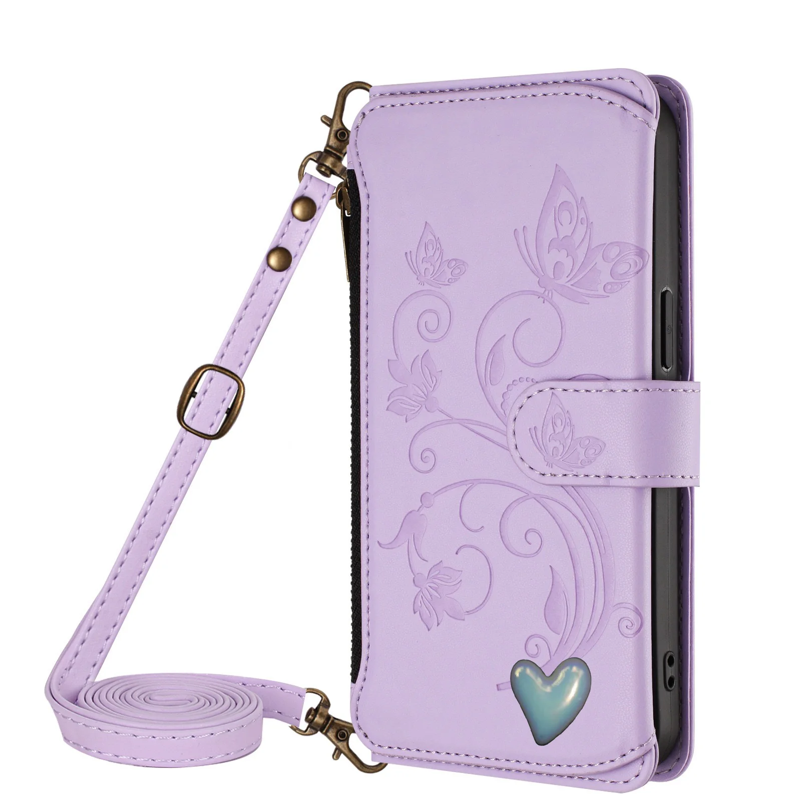 Elegant Crossbody Lanyard Flip Case Leather Wallet Cover with 5 Card Slots