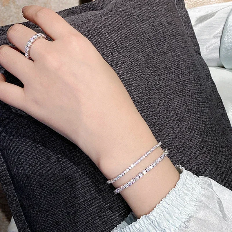 NeeTim 3mm 4mm Moissanite Tennis Bracelet 925 Sterling Silver with White Gold Plated Pass Diamond Tester Bracelets for Women Men